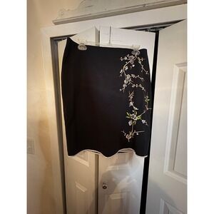 VTG Y2K Autograph New York Black Embroidered Cotton Skirt w/ Back Vents & Decora